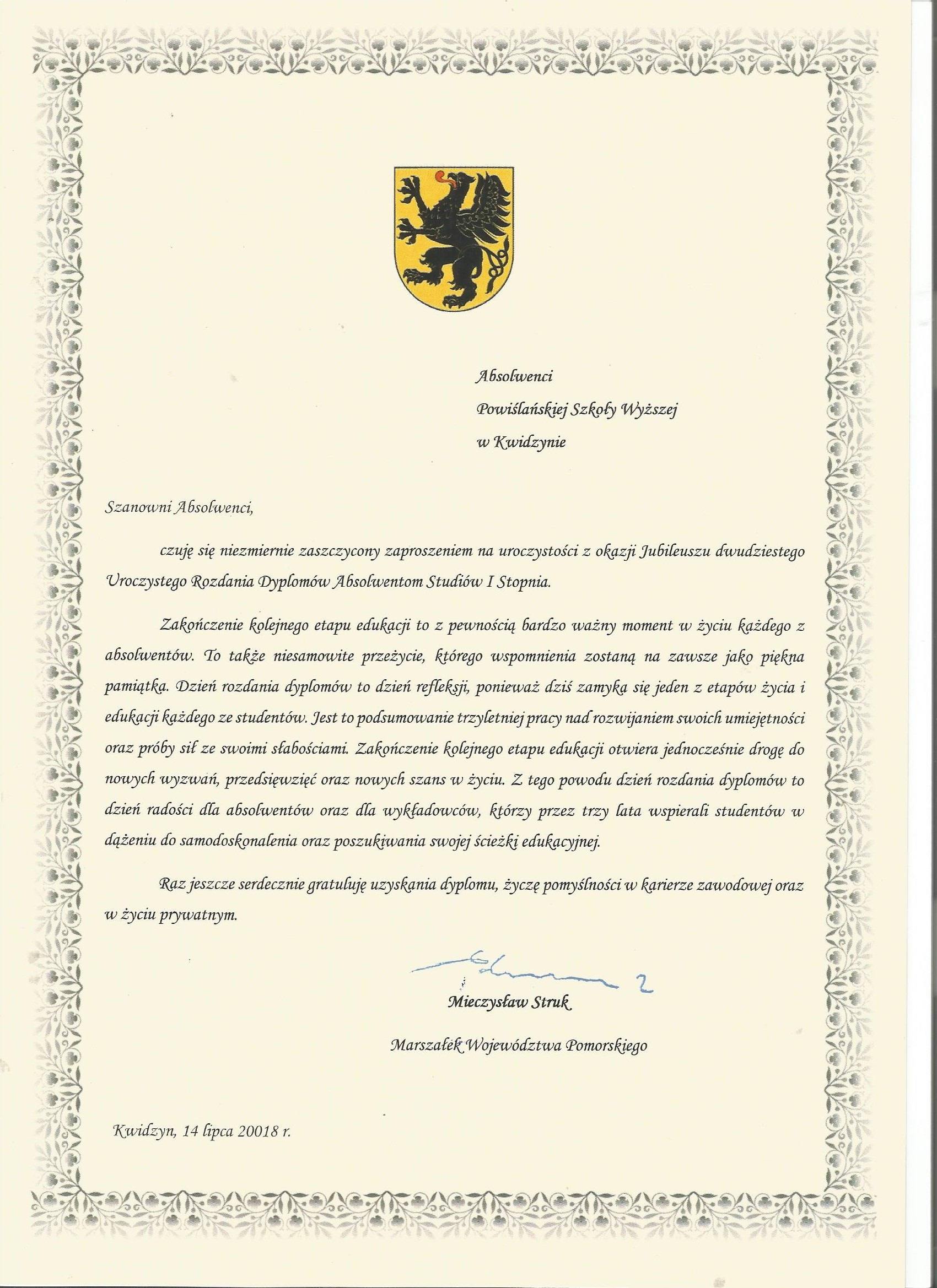 Pismo Marszałek dyplomy