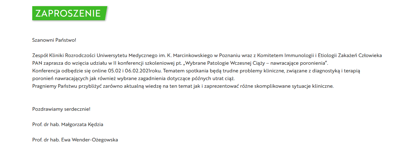 Screenshot 2021 01 21 II Konferencja Wybrane Patologie Wczesnej Ciąży   Nawracające poronienia(1)