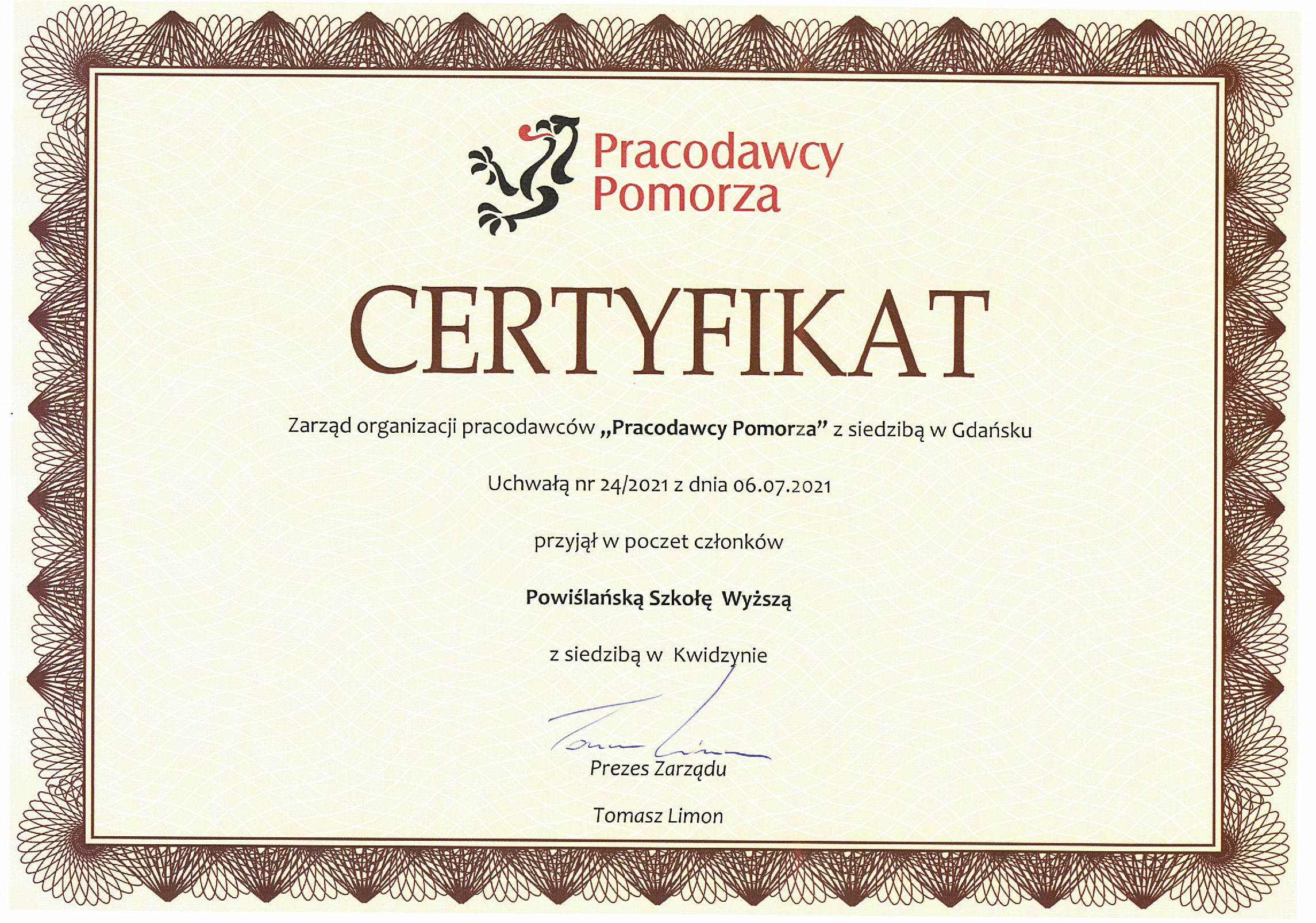 Pracodawcy Pomorza Certyfikat