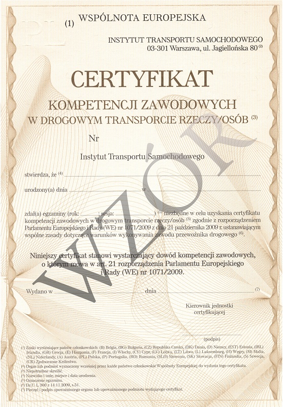 Certyfikat kompetencji zawodowej