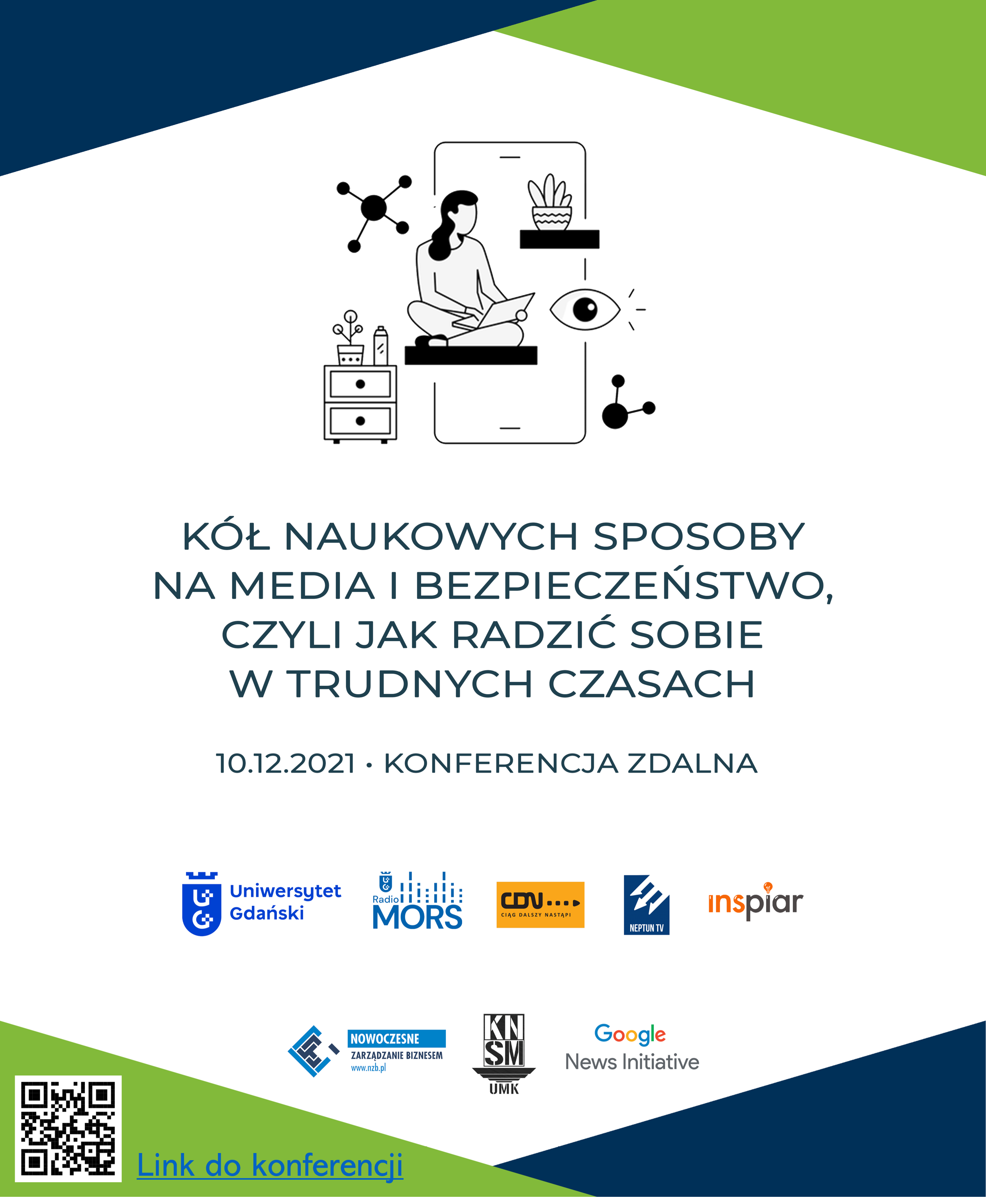 Plakat konferencji Kół naukowych sposoby na media i bezpieczeństwo UG WNS 20211210